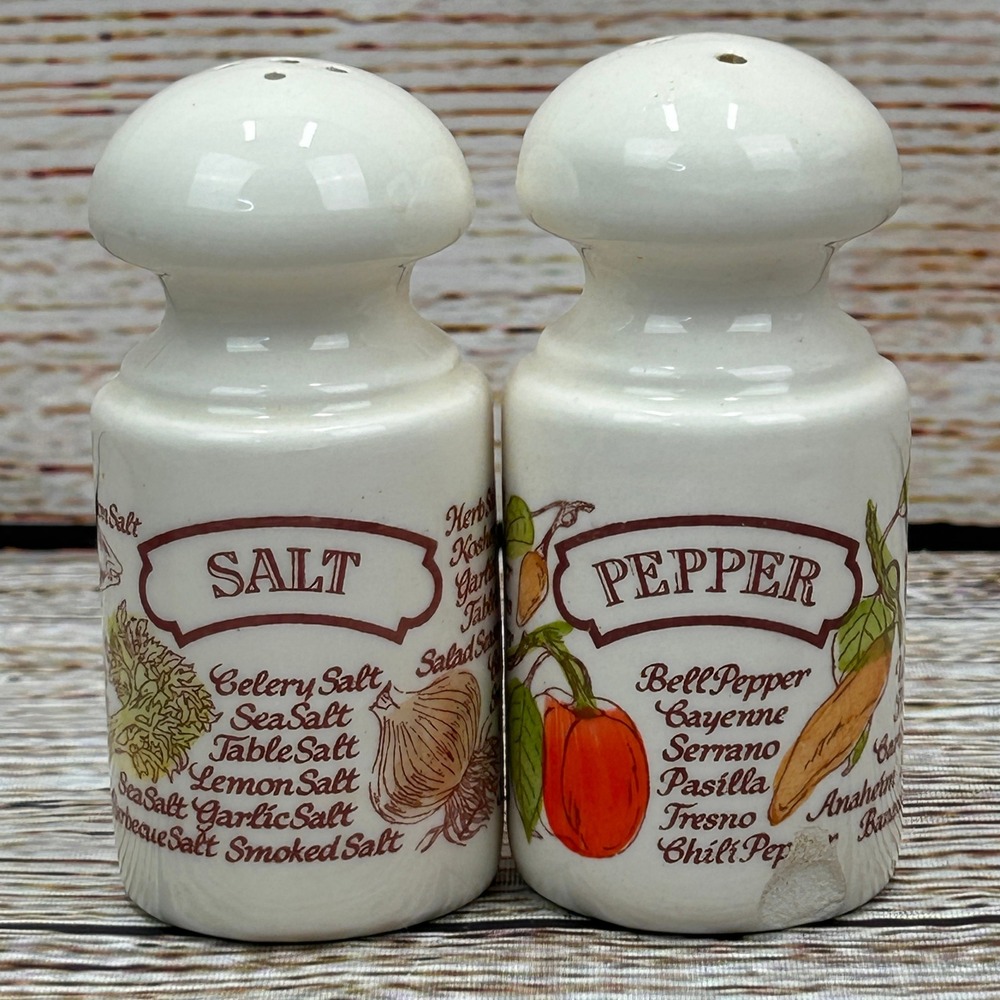 Vintage 1980 Avon Salt and Pepper Shakers Ceramic Botanical Spice Motif Brazil